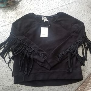 Pam and Gela hi-lo sweatshirt w/ fringe